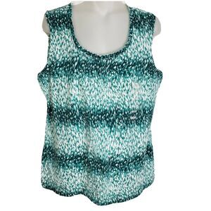Studio Works Womens Tank Top Size Medium Green Printed Sleeveless Stretch Scoop